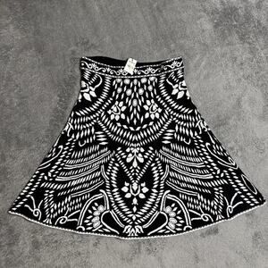 Express NWT A Line Skirt Knit Pull On Black White Motif Stretch Fit Womens M